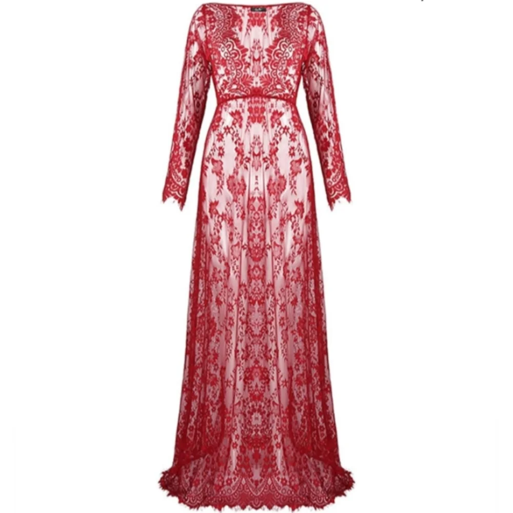 Sexy White Lace Maxi Dress Empire Waist Sheer Full Length Gown Long Lingerie New - Picture 12 of 13